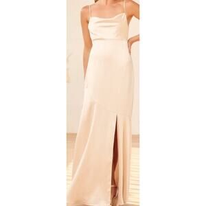 LULU'S XS Moment in the Spotlight Champagne Satin Cowl Neck Maxi Dress NEW B45